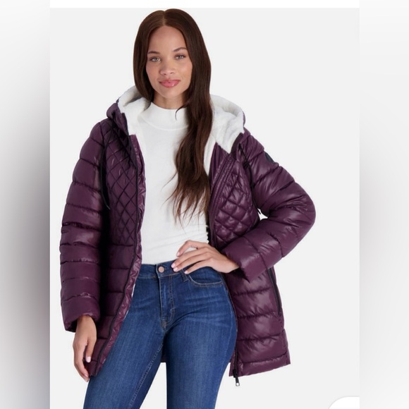 Steve Madden Glacier Shield Winter Merlot Puffer Coat with Faux Fur Lining NWT - Picture 2 of 7